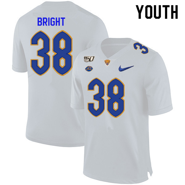 2019 Youth #38 Cameron Bright Pitt Panthers College Football Jerseys Sale-White